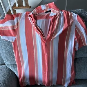 Men's Striped Salmon & White Shirt